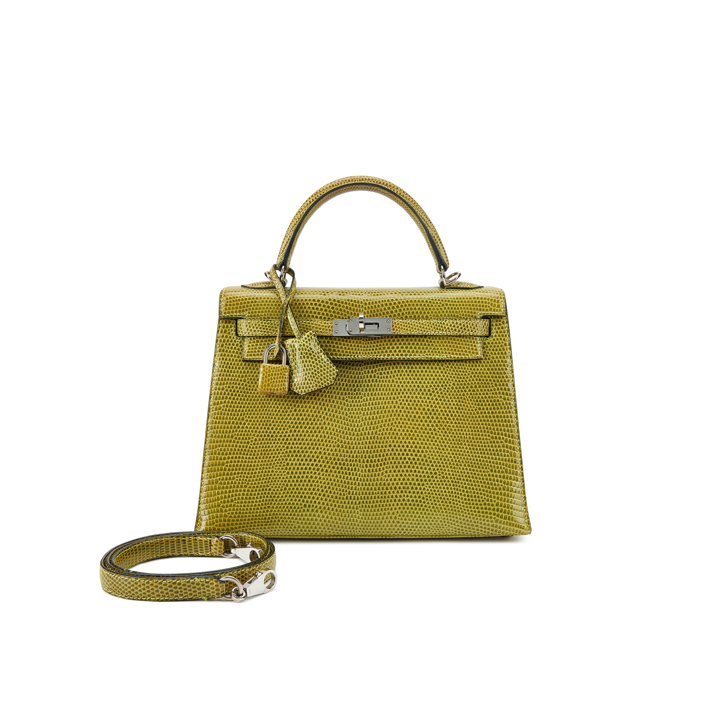 HERMÈS MASTER KELLY 28 LIZARD SKIN ANISE GREEN GOLD BUCKLE HARDWARE (28*22*10cm) 